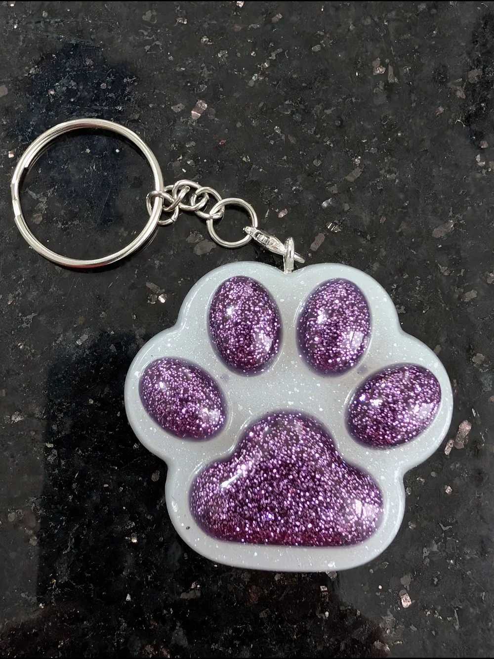 Custom Glitter  Paw  Keychain with Black Cat Accent. Handmade. Bag pendant.